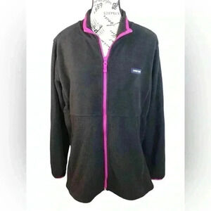 Lands End Womens XL Black and Pink Fleece Jacket Full Zip pockets